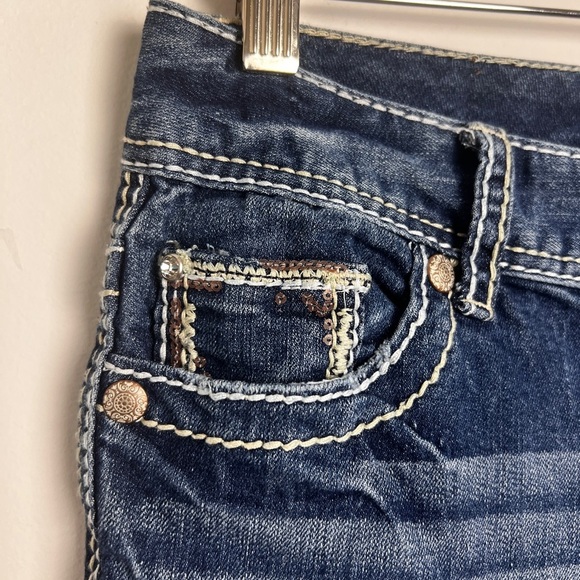 Maurices Bridget Y2K Thick Stitch Sequin Embellished 5Pocket Flare Leg Jeans 1/2 - Picture 4 of 13